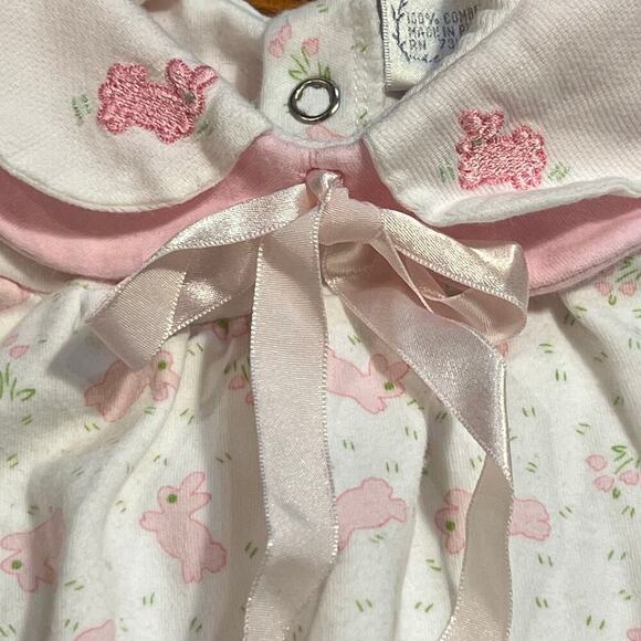 Creme De La Creme Baby Girl Bunny Footed Outfit Size 9 Months Embroidered Ribbon - Picture 5 of 6